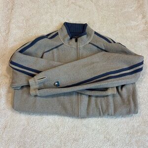 Kuhl Women's Light Gray Zip-Up Jacket with Navy Stripes